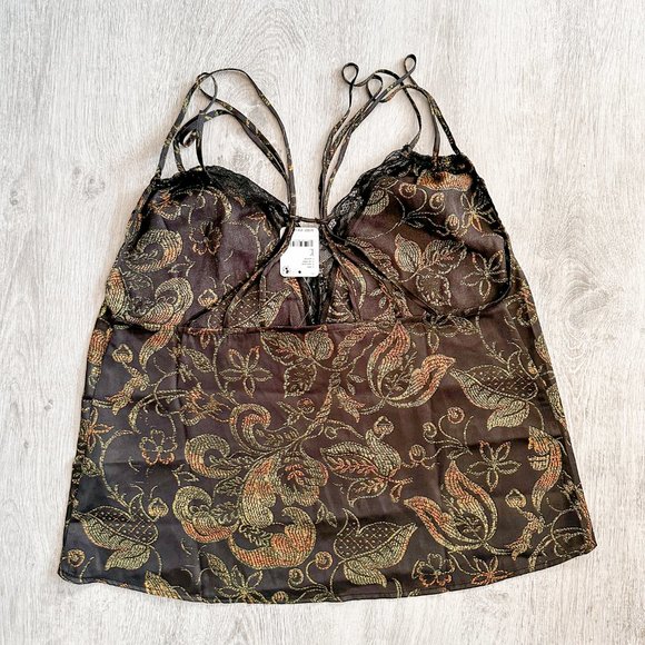 FREE PEOPLE Y2K Boho Butterfly Strappy Lace Detail Camisole Slip Vest Top NWT L - Picture 5 of 8